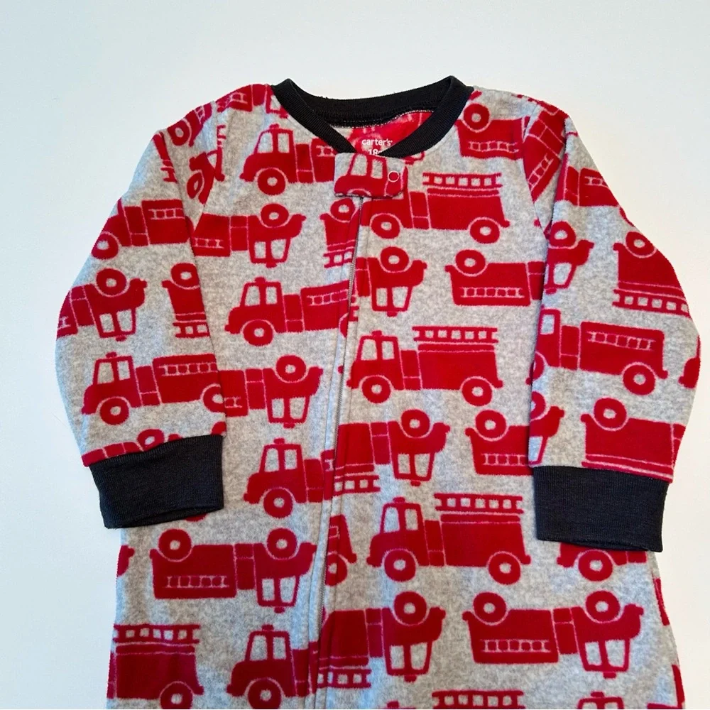 Carters 18M Warm Cozy Fleece Footed Fire Truck Fire Engine One Piece PJs Pajamas